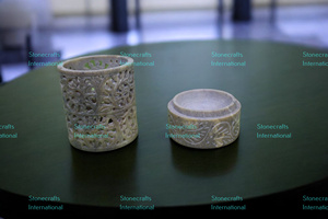 Stonecrafts International Ensemble de brûleurs à huile en marbre de luxe avec accents en laiton pour encens traditionnel du Moyen-Orient parfum d'intérieur - Product Image 2