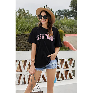 เสื้อยืดผู้หญิงสไตล์ลำลอง คอตตอน 100% เป็นมิตรกับสิ่งแวดล้อม พิมพ์ลายตัวอักษร แขนสั้น ทรงหลวม คอกลม ไซส์ใหญ่ ขายส่ง - Product Image 6