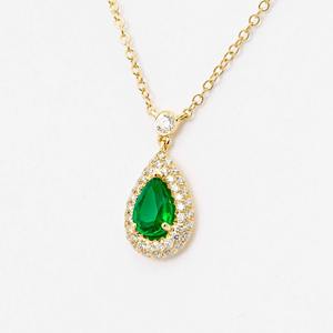Luxury 14K Solid <b>Gold</b> 3.60ct Pear Shape Emerald and Diamond Pendant <b>Necklace</b> Dainty Fine Jewelry Perfect Gift for Women Birthday - Product Image 2