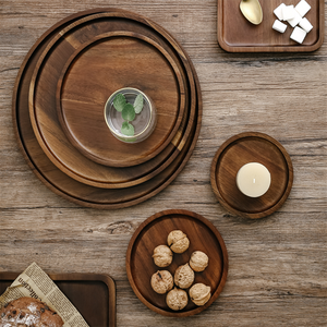 Juego de 4 Platos Redondos de Madera de Acacia - Bandejas de Madera Natural para Pizza y Aperitivos - Product Image 3