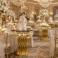Nouvelle conception, table à gâteau ronde en acier inoxydable doré de haute qualité pour hôtels, mariages et fêtes