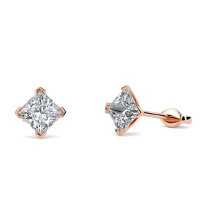 Pendientes de diamantes de princesa con cuatro puntas, 0.40 ct, diamantes cultivados en laboratorio, en platino, para fiesta nupcial - Product Image 1
