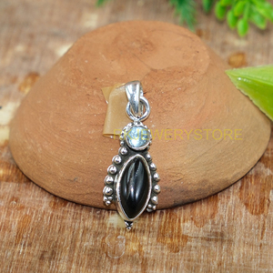 Pendentif artisanal en onyx noir et topaze bleue, argent sterling 925, pierres précieuses naturelles, bijoux bohèmes, cadeau pour femme, cadeau de Noël - Product Image 6