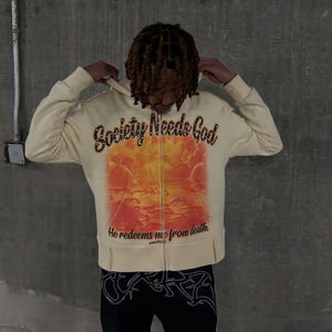 OEM venta al por mayor de lujo con diamantes de imitación letra bordada para hombre Zip up Hoodie Impresión digital personalizada Boxy Streetwear Hoodie - Product Image 4