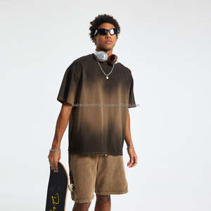 <b>Retro</b> Cut 100% Cotton Knitted T-shirt 220gsm Acid Wash Regular Fit Casual Men's Breathable Quick Dry Summer Hot Selling - Product Image 2