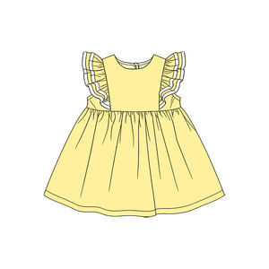 Précommande : Robe en coton doux et extensible <span class=keywords><strong>pour</strong></span> petites filles, manches volantées, printemps-été, longueur genou, personnalisable - Product Image 3