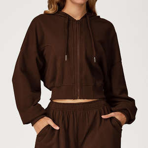 Sweat à capuche zippé pour femme de qualité supérieure, design décontracté pour l'hiver, logo frontal, couleurs et logo personnalisables, 100% coton molleton - Product Image 1