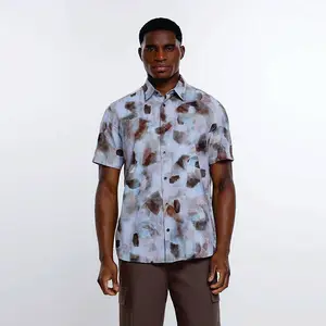 Oem Odm Chinese Stijl Heren Vakantie Shirt Casual Korte Mouw Met Patroon Mannen Inkt Schilderij Shirt