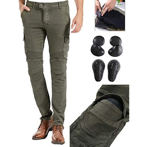 Jean de motard vert pour homme avec poches cargo et genouillères amovibles - Product Image 1