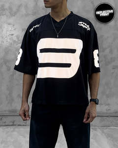 Maillot court réfléchissant noir personnalisé surdimensionné unisexe maillot col en V respirant rétro maille Y2K football Streetwear - Product Image 2