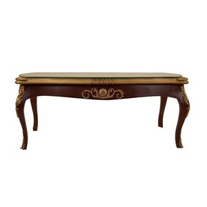 Table basse rectangulaire de luxe avec plateau en verre transparent et accents en laiton doré orné pour une décoration élégante et classique du salon - Product Image 2
