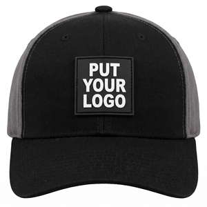 Gorra de Béisbol Personalizada de Seis Paneles con Visera Curva en Negro y Gris, con Parche de Goma y Cierre de Hebilla Metálica Ajustable, OEM ODM - Product Image 1