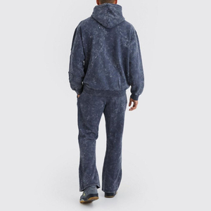 Custom Acid Wash Hoodie Set <b>Men</b> Embroidered <b>Flared</b> Sweatpants Tracksuit Vintage Streetwear Heavyweight Zipper Hoodie - Product Image 2