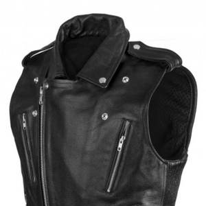 2025 vente la plus chaude hommes véritable Vintage peau de vache marron motard équitation sans manches moto cuir gilet - Product Image 3
