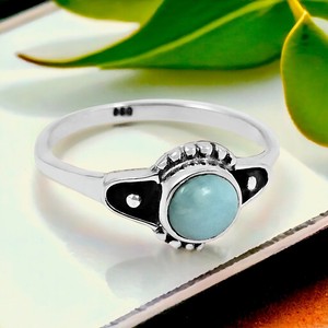 Piedra preciosa de Larimar Natural, anillo clásico de Plata de Ley 925 con forma redonda, diseño de pedido personalizado, fabricante de joyas, exportador indio - Product Image 2