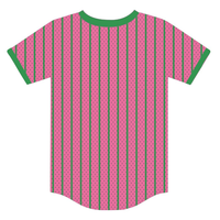 Maillot de baseball personnalisable rose/vert pour femmes, col en V, 100 % polyester, antibactérien, respirant, séchage rapide, sur mesure