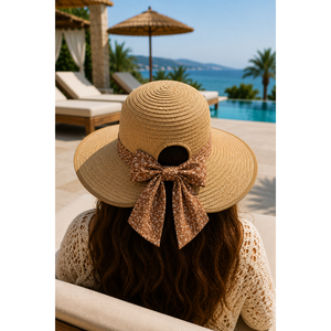Chapeau souple en herbe naturelle réglable avec nœud à l'arrière, couleur camel, pour femmes adultes, utilisation à la plage - Product Image 2