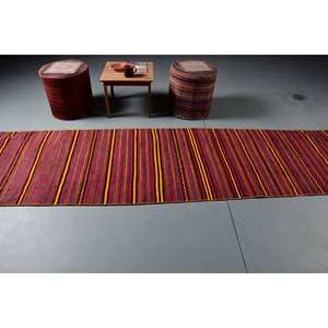 Tapis Ethnique en Laine Style Boho Tapis à Rayures Rouges et Vertes pour Décorations de Salon 2,9X10,9 pieds Taille Latex Soutenu - Product Image 3