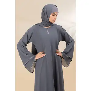 New Arrival 2023 Eid Al-Adha Luxury Kimono Cardigan Embroidery Grey Color Butterfly Abaya Umbrella Style Modest Nidah Chiffon