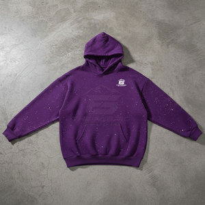 Sweat à capuche doux en molleton 100 % coton avec strass, design élégant, respirant, pour un look décontracté et urbain en hiver - Product Image 5