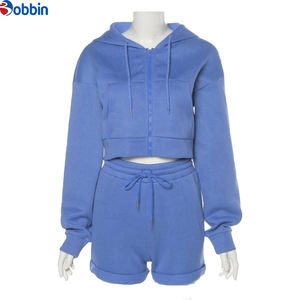 Women Crop <b>Top</b> and <b>Short</b> Set Long for Women Crop <b>Top</b> and <b>Short</b> Set Long <b>Sleeve</b> Zipper Cropped Hoodie Sets for Women Customized - Product Image 1