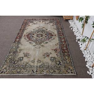 Tapis en laine turque vintage 4.4x7,8 pieds, tissage plat patchwork beige et bleu pour les décorations de salon avec support en latex - Product Image 4