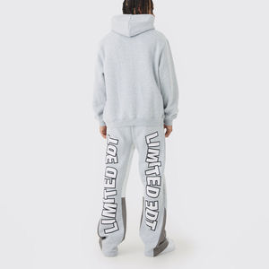 Fabricant de vêtements personnalisé, lavage à l'acide, survêtement brodé en détresse, pantalon de survêtement évasé, ensembles de sweat à capuche court - Product Image 2