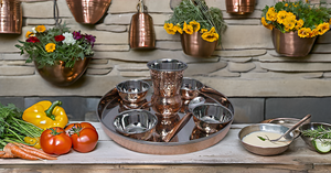 Indian Traditional Elegant Dining Accessory 12 Inch Thali Plate Stainless Steel Copper Bowls Glass Spoon Traditional Indian - Product Image 6
