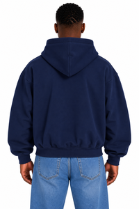 Sweat à capuche zippé décontracté AURA pour homme, en molleton, couleur unie, coupe classique, idéal pour l'automne, 100 % coton, 350 g, anti-rétrécissement - Product Image 2