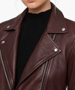 Cómoda chaqueta de cuero de diseño de Venta caliente para mujer en color marrón Napa cuero largo transpirable chaquetas de cuero - Product Image 6