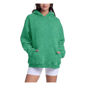 เสื้อมีฮู้ดผ้าฝรั่งเศสเทอร์รี่สไตล์วินเทจมีกระเป๋าแบบสวมหัวใส่ได้ทั้งชายและหญิงผ้าโพลีเอสเตอร์/ ผ้าฝ้ายฟอกสีขนาดใหญ่ - Product Image 2