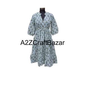 Vestido Midi Moderno de Verano para Mujer, Estampado Floral, Cuello en V, Casual, 100% Algodón, Decoración con Botones, Estilo Natural para Diario - Product Image 2