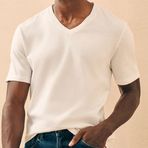 Camiseta de Cuello en V para Hombre, Camiseta de Algodón Orgánico para Hombre, Camisetas Ajustadas Sostenibles para Hombre, Camisetas Orgánicas de Verano, Camisetas al por Mayor - Product Image 5