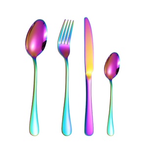 Cuillère en or à motif de fleur colorée Unique, vente en gros, <span class=keywords><strong>72</strong></span> <span class=keywords><strong>pièces</strong></span>, <span class=keywords><strong>vaisselle</strong></span> artisanale, ensemble de couverts arc-en-ciel - Product Image 2