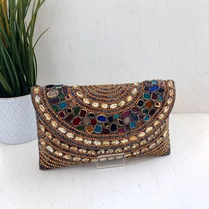 Bolso de mano de moda para mujer, piedra impresa, bordado de seda cruda, botón de perlas, decoraciones de diamantes, elegante Forro de algodón portátil - Product Image 1