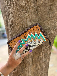 New Real Western Handcrafted Tooled Cowhide Fur Leather Handbag Women Stylish Evening Bag and Tooled Fur Clutch Unique Combo Set - Product Image 3