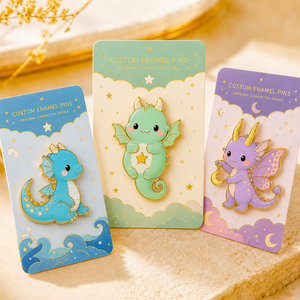 Pins en émail personnalisés, badges en métal Dragon de dessin animé, alliage de zinc plaqué or, émail dur, pins de revers artistiques de collection - Product Image 2