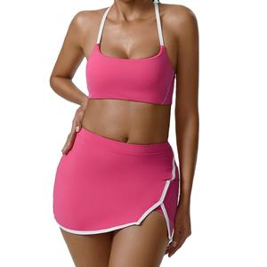 Conjunto Deportivo de Yoga para Mujer, Dos Piezas, Sujetador Deportivo y Pantalones Cortos, Espalda Abierta, Elástico en Cuatro Direcciones, Soporte Medio, Logotipo Frontal - Product Image 3