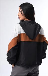 เสื้อแจ็คเก็ตฮู้ดบอมเบอร์แบบซิปสีบล็อค ระบายอากาศได้ดี น้ำหนักเบา ทรงครอป สำหรับผู้หญิง สวมใส่สบายๆ สไตล์สตรีทแวร์ - Product Image 2