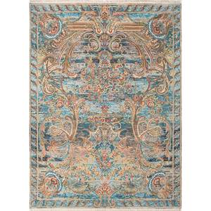 พรมไหมไผ่ผสมขนสัตว์ถักมือลายสี่เหลี่ยมสีน้ำเงิน รุ่น Srb(160) ลายเหรียญโบราณ สำหรับตกแต่งบ้าน ห้องโถง ห้องนั่งเล่น ทำด้วยมือ - Product Image 1