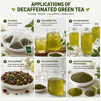 Thé vert décaféiné en feuilles brisées pour la fabrication de sachets de thé, infusion chaude et thé glacé, vente en gros, OEM, qualité alimentaire, conventionnel