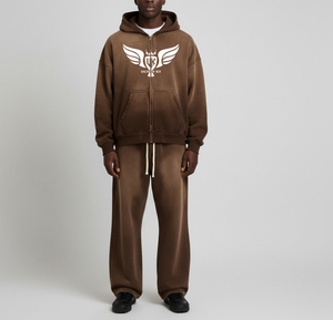 Ensemble sweat-shirt et pantalon de survêtement pour homme, en coton respirant et écologique, délavé à l'acide, style streetwear, logo personnalisé (avant/arrière), fermeture à cordon - Product Image 2