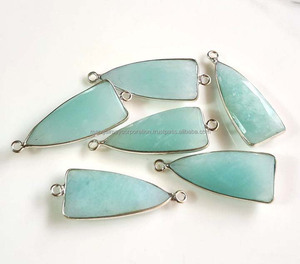 Connecteur de Gemmes Vintage Tendance en Quartz Druzy Bleu Forme Coussin, en Argent Sterling Plaqué Rhodium et Or, Double Bélière, Haute Qualité - Product Image 5