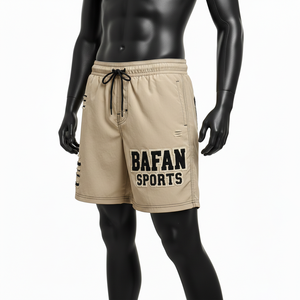 Shorts de bain en polyester beige de haute qualité, légers, à séchage rapide, respirants, avec taille élastique, logo brodé personnalisé, shorts pour hommes - Product Image 4