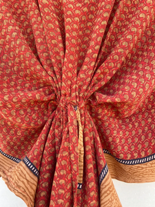 <b>Vintage</b> Red Indian Handmade Silk Kaftan for Her Lightweight and Quick Dry Perfect Gift for Summer Autumn Spring - Product Image 6