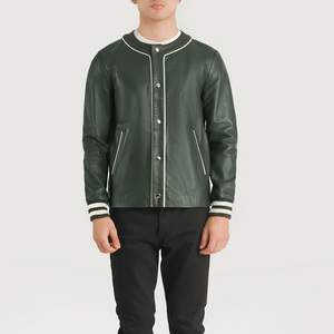 Chaqueta universitaria de invierno para niños universitarios con manga de cuero verde hecha a medida de alta calidad, soporte de talla grande, soporte hecho a medida - Product Image 1