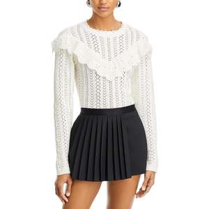 Cardigan Bianco Irina con Bordo Smerlato e Motivo Pointelle, Stile Casual, Lungo, in Lana, Pelliccia e Acrilico, per Inverno, Estate, Primavera, con Stampa Jacquard e Bottoni, Adatto a Tutti - Product Image 1