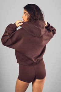 Sudadera con capucha de mujer con cremallera corta en contraste más vendida, sudadera cálida Flecce antiarrugas transpirable para gimnasio y ropa de calle, sudaderas con capucha para mujer - Product Image 2