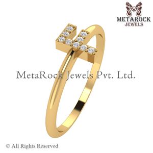 Solid 14k Yellow Gold F <b>Initial</b> <b>Ring</b> Pave Diamond Jewelry Handmade a to Z Minimalist Letters <b>Ring</b> Gold Diamond Jewelry F <b>Ring</b> - Product Image 3