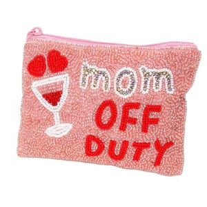 Monedero bordado elegante hecho a mano con cuentas MOM OFF DUTY con declaración de cuentas de semillas lindas y estilo elegante personalizado para niña - Product Image 1